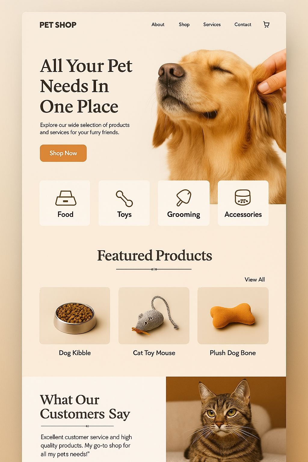 Exemplu website minimalist și modern pentru brand premium - Pet Shop